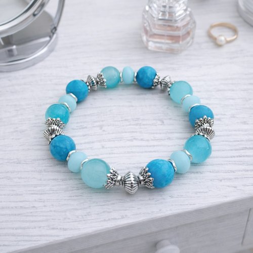 Bracelet perles jade bleue