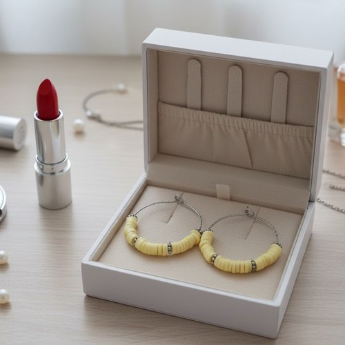 Boucles d'oreilles créoles acier inoxydable ciselé et perles heishi