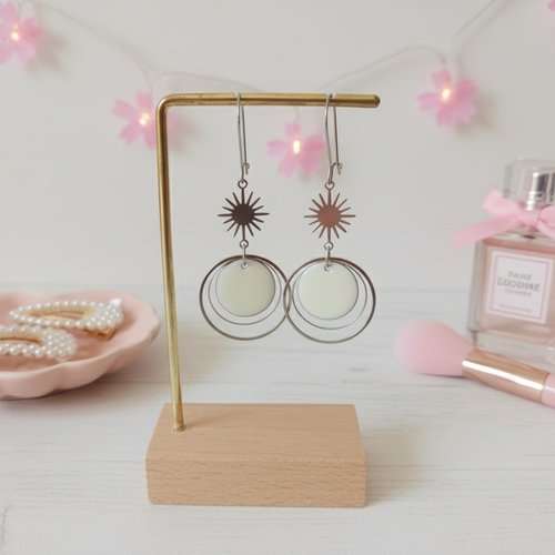 Boucles d'oreilles acier inoxydable anneaux et sequin émail