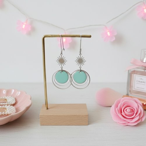 Boucles d'oreilles acier inoxydable anneaux et sequin émail