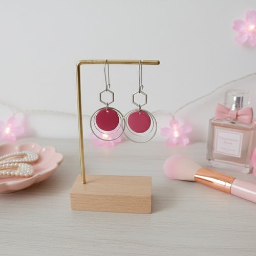 Boucles d'oreilles acier inoxydable anneaux et sequin émail