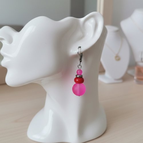 Boucles d'oreilles acier inoxydable et perles en verre