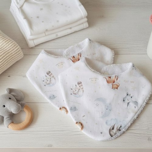 Lot de 2 bavoirs naissance coton et éponge bambou