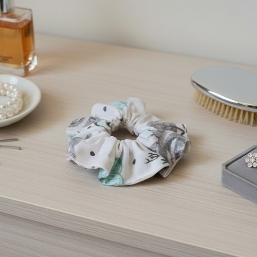 Chouchou coton blanc et fleurs