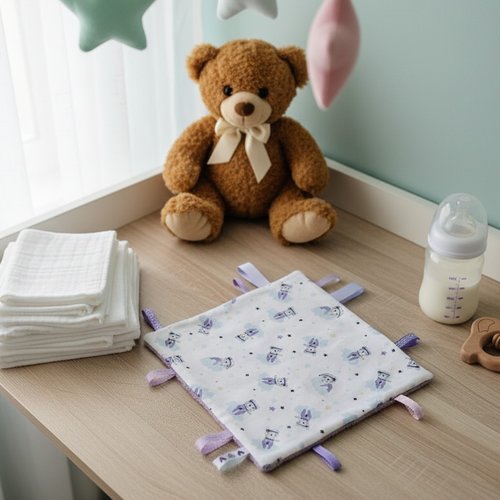 Doudou plat carré coton motifs oursons