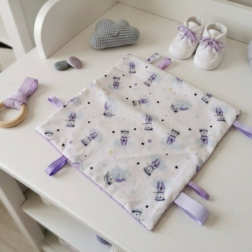 Doudou plat carré coton motifs oursons