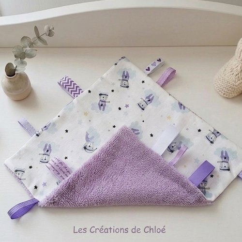 Doudou plat carré coton motifs oursons