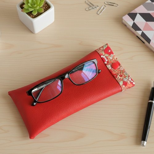 Etui à lunette en simili cuir et tissus coton imprimé
