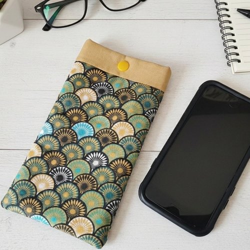Housse/étui rembourré téléphone portable moutarde et vert