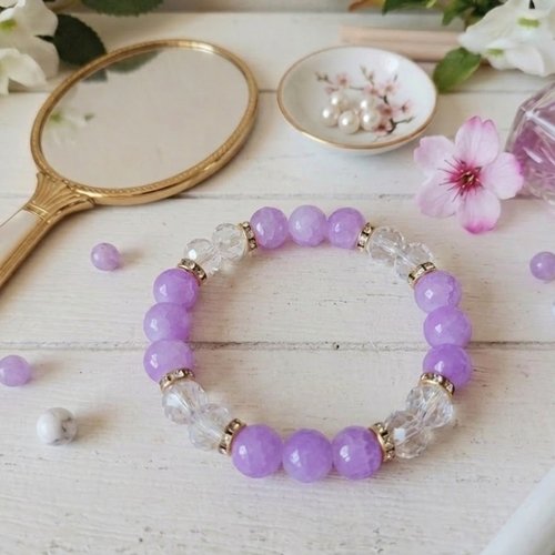 Bracelet perles en verre lilas et à facettes cristal