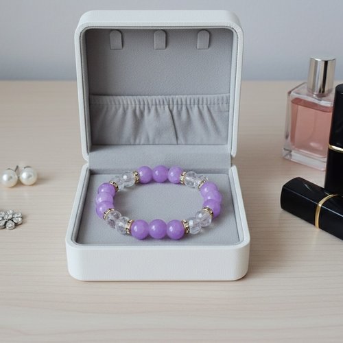 Bracelet perles en verre lilas et à facettes cristal