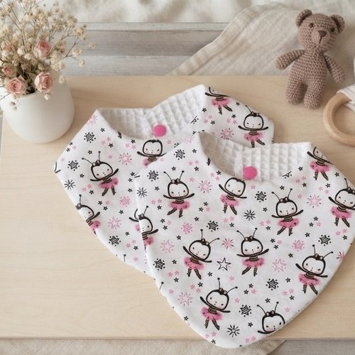 Lot de 2 bavoirs bandana coton blanc et nid d'abeilles blanche