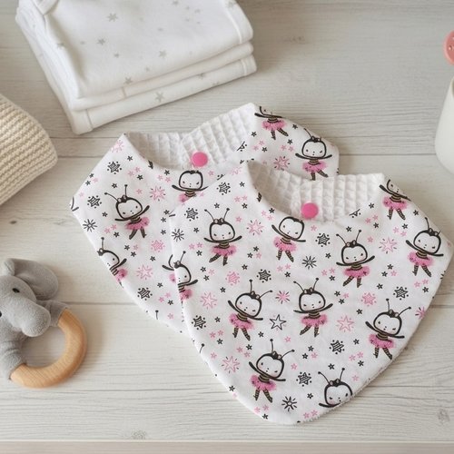 Lot de 2 bavoirs naissance coton blanc et nid d'abeilles blanche