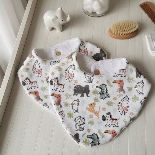 Lot de 2 bavoirs bébé coton blanc et éponge blanche