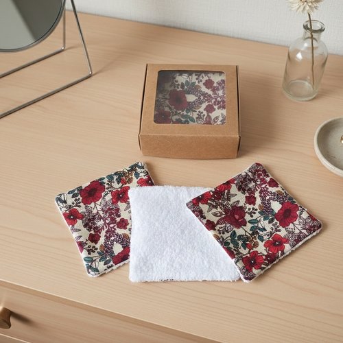 Boite de 6 lingettes démaquillantes coton imprimé et éponge
