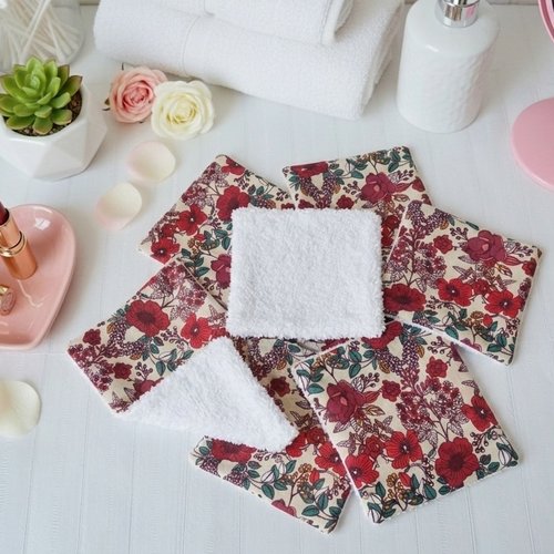 Boite de 6 lingettes démaquillantes coton imprimé et éponge