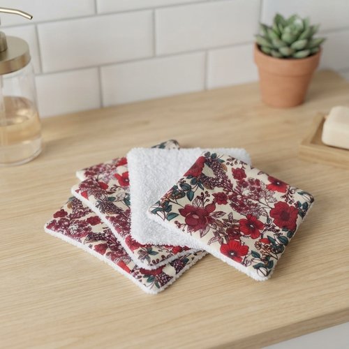 Lot de 6 lingettes démaquillantes coton imprimé et éponge