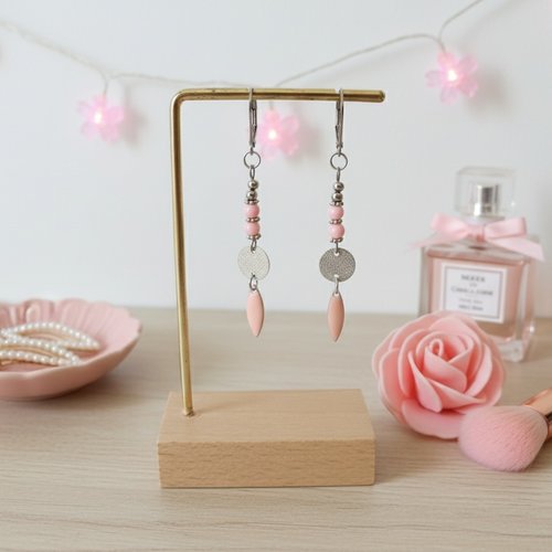 Boucles d'oreilles acier inoxydable pendentif émail goutte