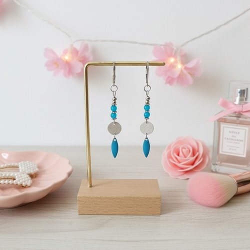 Boucles d'oreilles acier inoxydable pendentif émail goutte