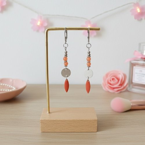 Boucles d'oreilles acier inoxydable pendentif émail goutte