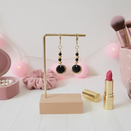 Boucles d'oreilles acier inoxydable doré et sequin émail