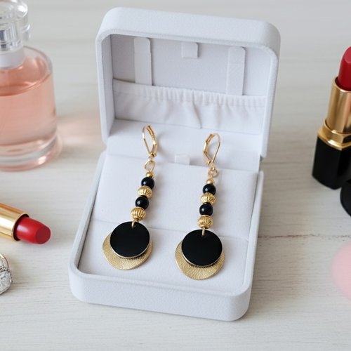 Boucles d'oreilles acier inoxydable doré et sequin émail