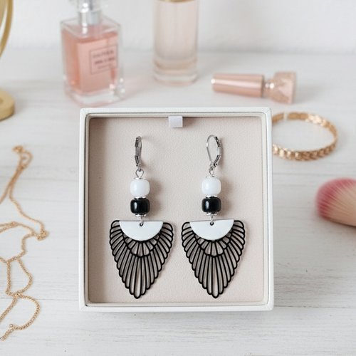 Boucles d'oreilles acier inoxydable et pendentif aile