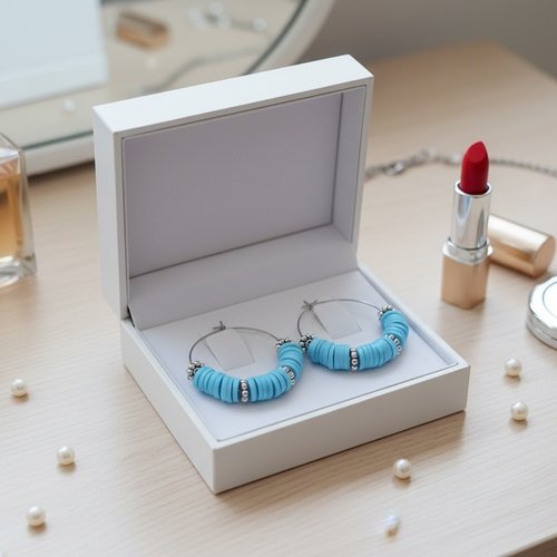 Boucles d'oreilles créoles acier inoxydable et perles heishi