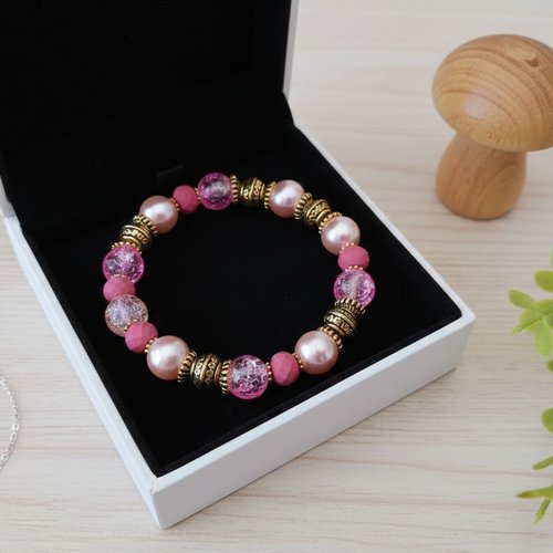 Bracelet perles en verre roses