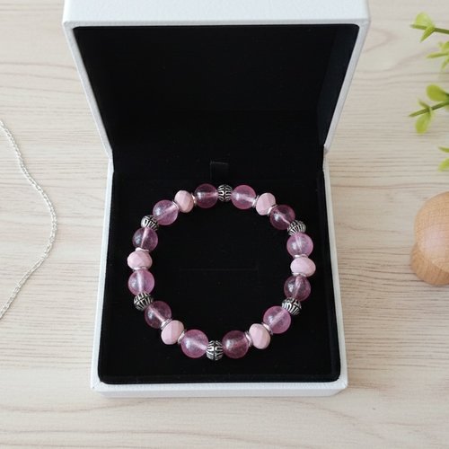 Bracelet perles en verre et à facette rose