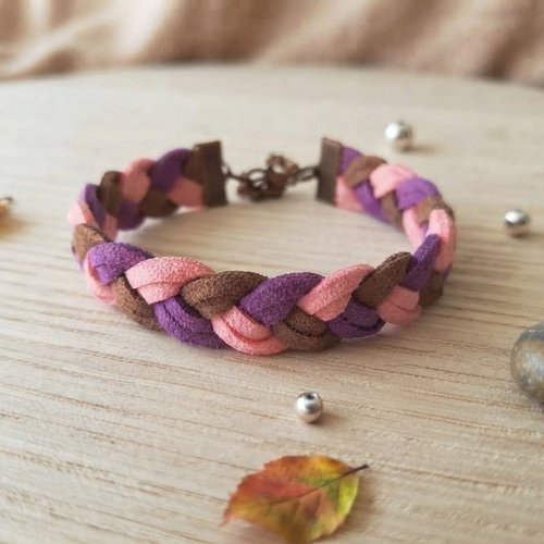 Bracelet suédine tressée tricolore