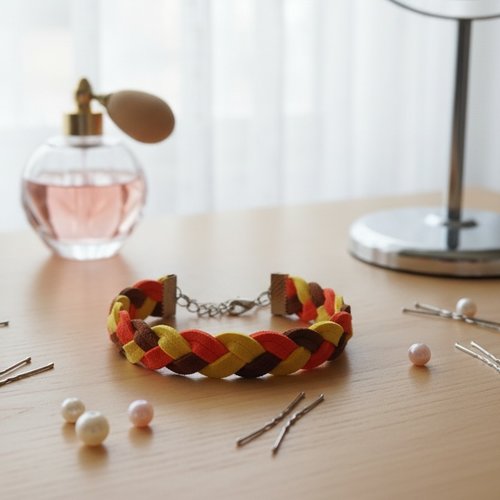 Bracelet suédine tressée tricolore