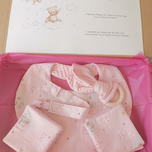 Coffret naissance/box naissance 12 lingettes rose motifs souris