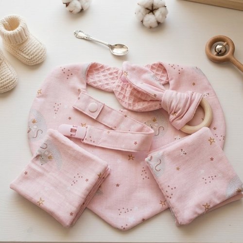 Coffret naissance/box naissance 12 lingettes rose motifs souris