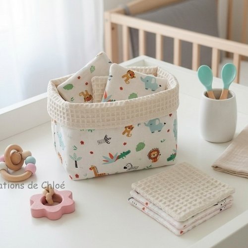Panier et 12 lingettes bébé beige