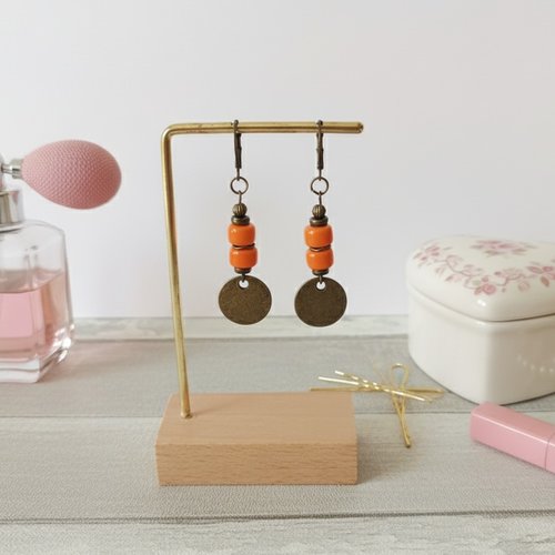 Boucles d'oreilles pendentif métal et perles en verre colonne