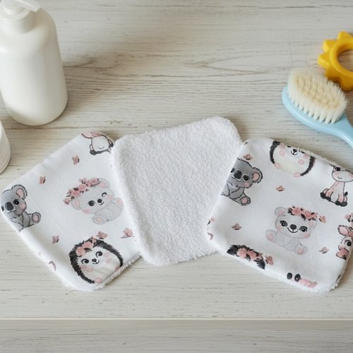 Lot de 8 lingettes lavables pour bébé coton et éponge bambou