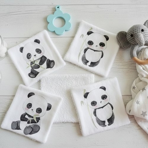 Lot de 4 lingettes bébé coton imprimé animaux
