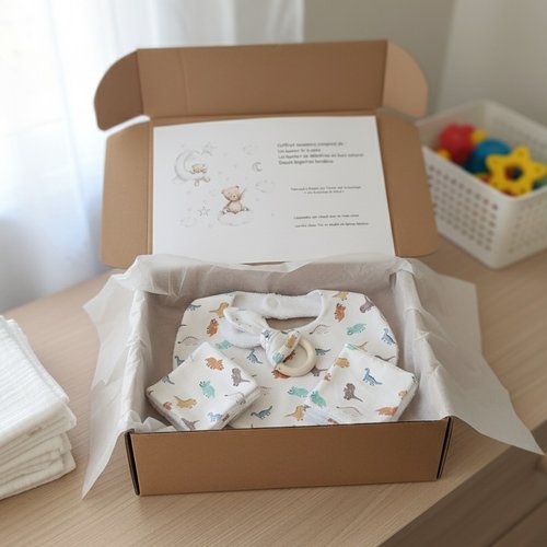 Coffret naissance/box naissance 12 lingettes blanche motifs dinosaures