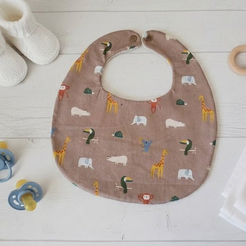 Bavoir bébé coton marron et motif animaux