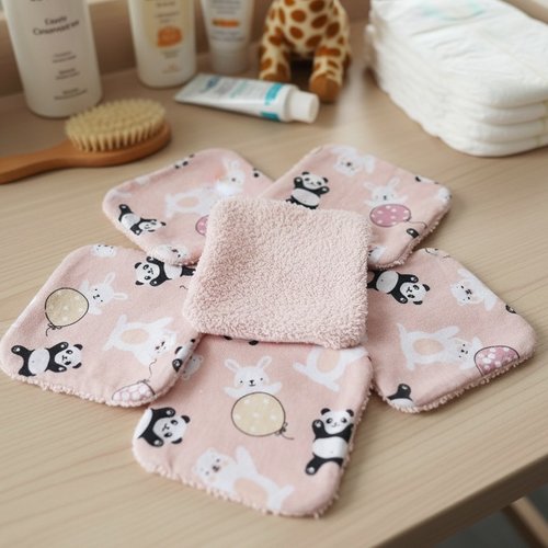 Lot de 8 lingettes lavables pour bébé coton et éponge rose orangé