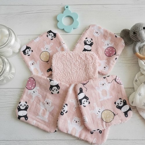 Lot de 8 lingettes lavables pour bébé coton et éponge rose orangé