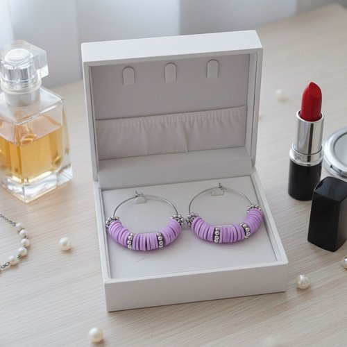 Boucles d'oreilles créoles acier inoxydable et perles heishi