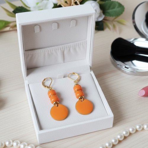 Boucles d'oreilles acier inoxydable dorées et sequin émail