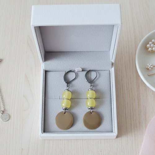 Boucles d'oreilles acier inoxydable et sequin émail