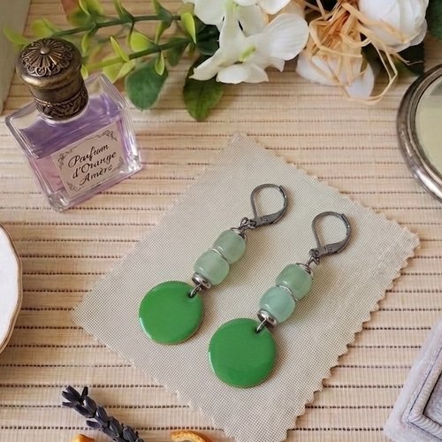 Boucles d'oreilles acier inoxydable et sequin émail