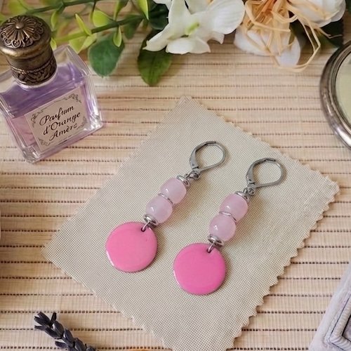 Boucles d'oreilles acier inoxydable et sequin émail