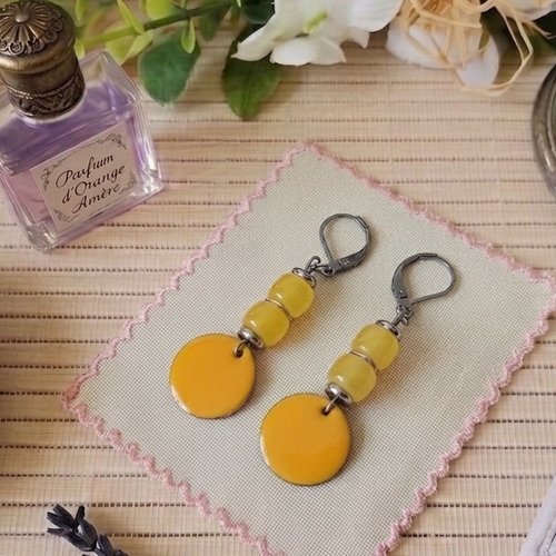 Boucles d'oreilles acier inoxydable et sequin émail