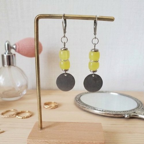 Boucles d'oreilles acier inoxydable et sequin métal