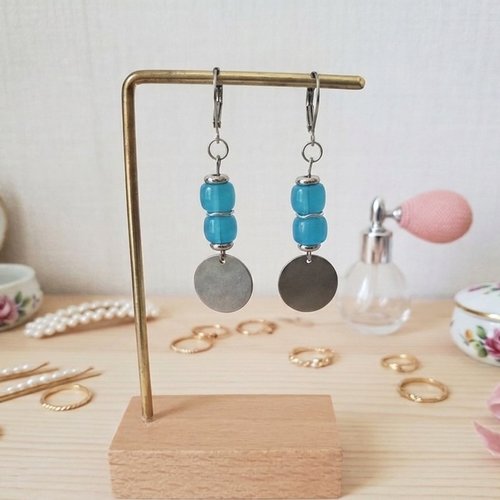 Boucles d'oreilles acier inoxydable et sequin métal